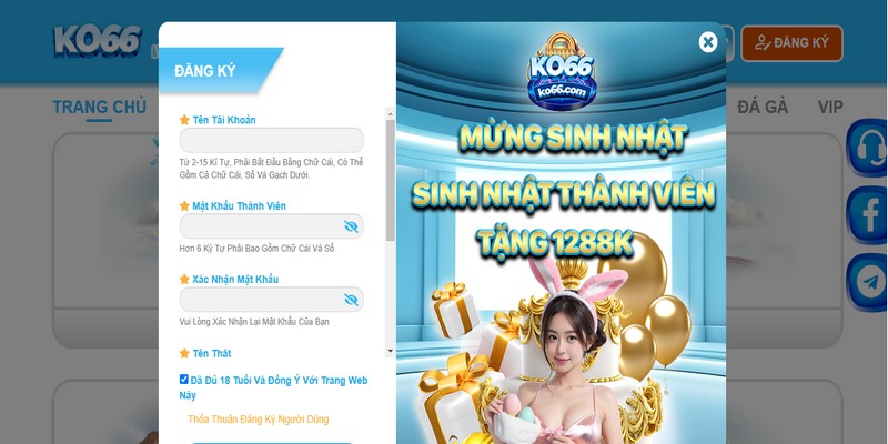 KO66 yêu cầu mọi thành viên phải đăng ký tài khoản đầu tiên